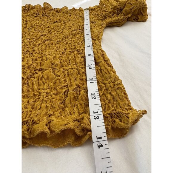 Charlotte Russe Women's Off-Shoulder Flare Sleeve Floral Lace Top M Yellow Boho - Picture 8 of 8